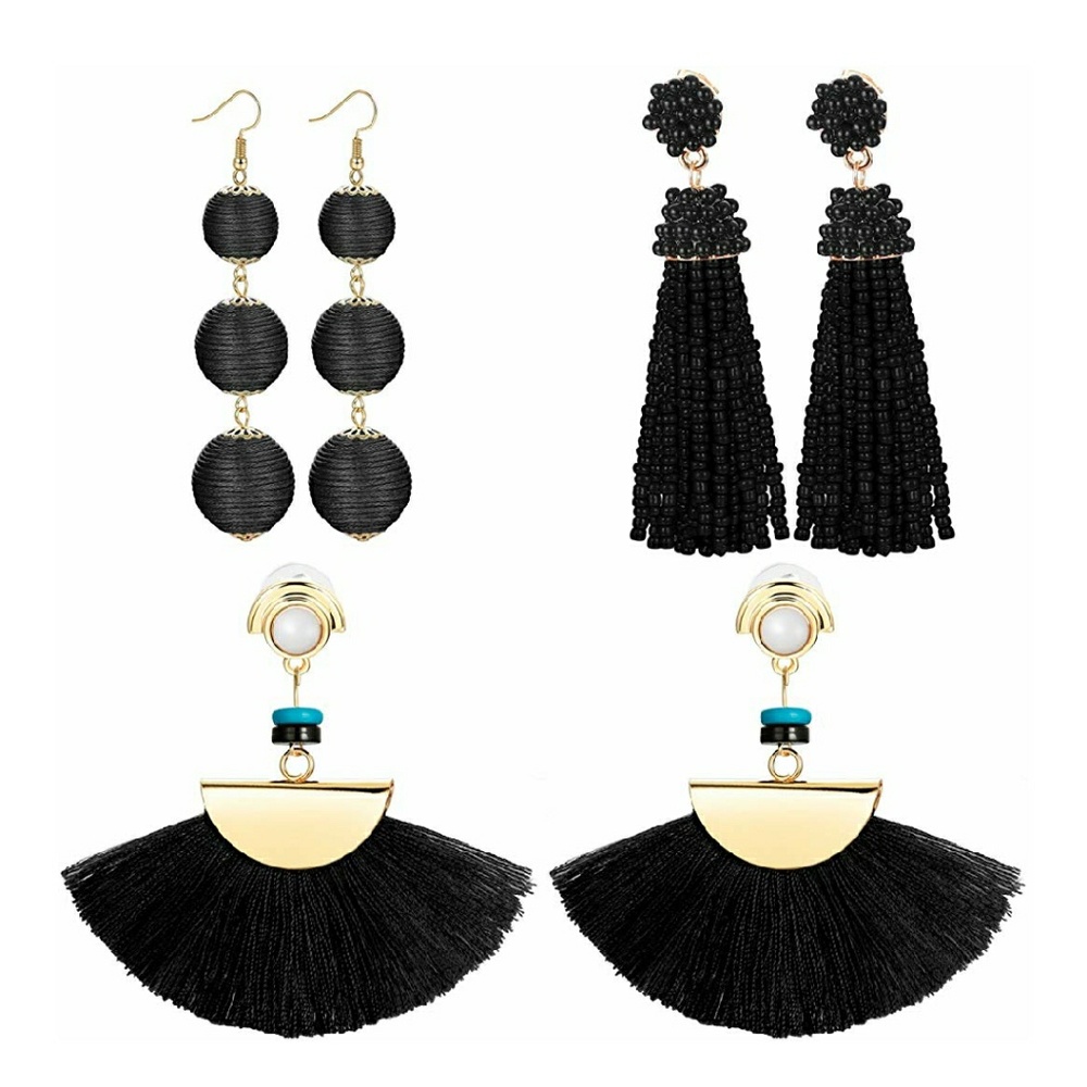3 Pairs Long Tassel Dangle Earrings for Women Girl
